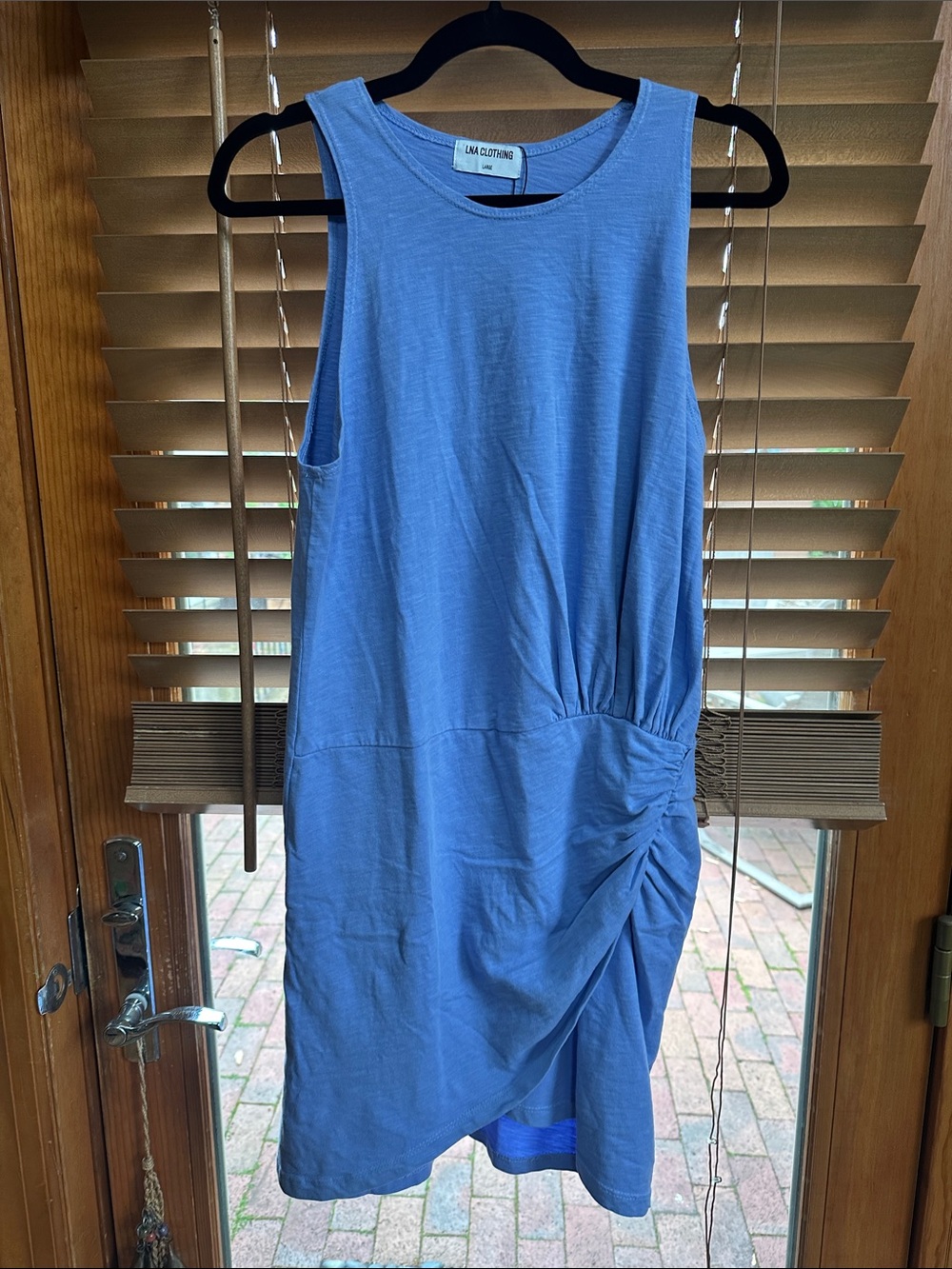 LNA Blue Sleeveless Ruched Midi Dress